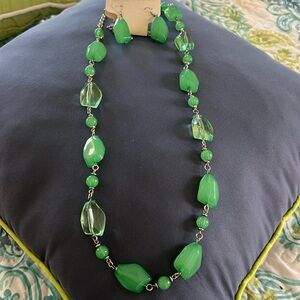 Charming Charlies Earrings and Necklace Set.Never worn.Beautiful Green Gems